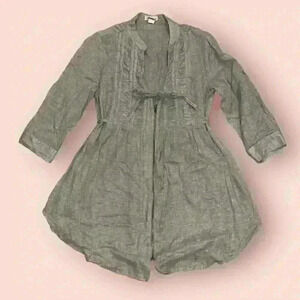 Women's Gray Linen Zipper Jacket Casual Lightweight Outerwear